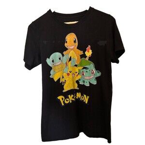 Pokemon Men's Size S Black T-Shirt By We Love Fine Squirtle, Charmander, Pikachu
